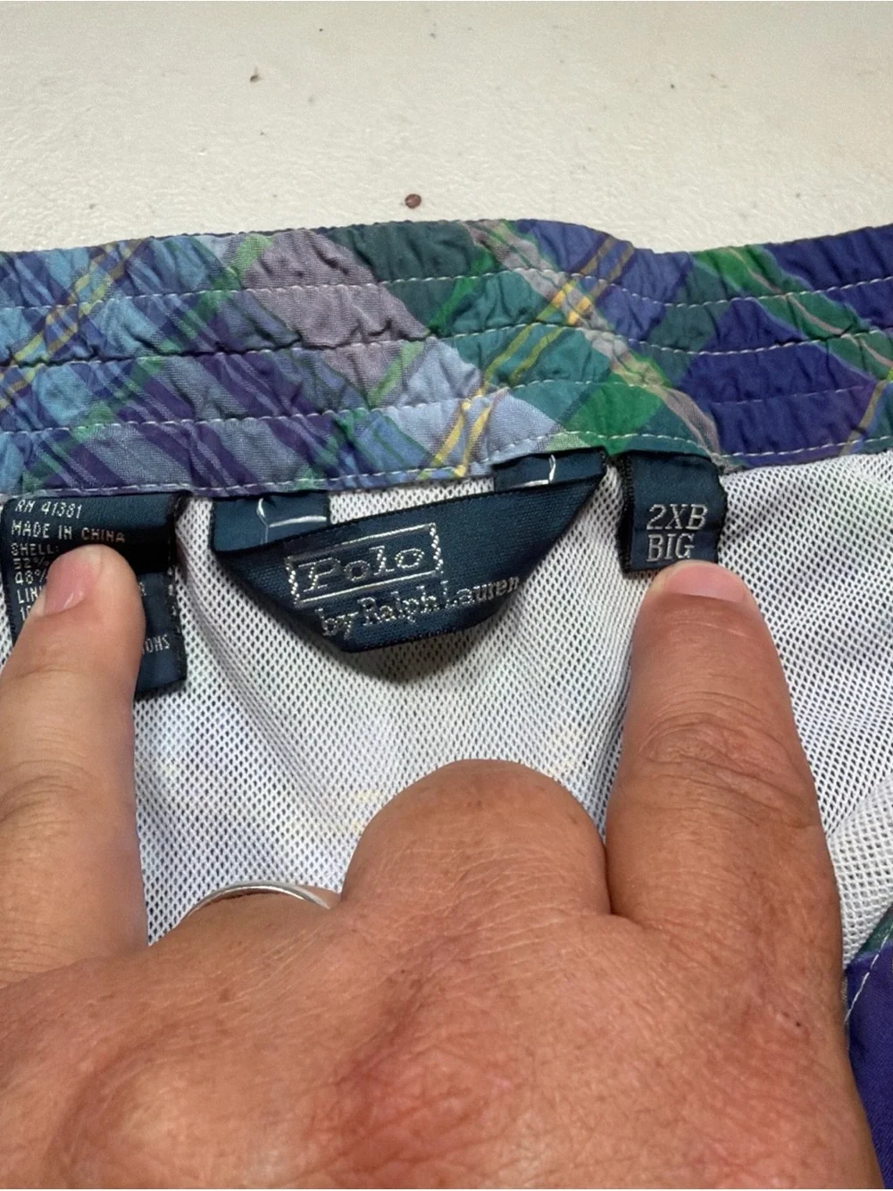 Polo by Ralph Lauren Blue and Green Plaid Swim Trunks